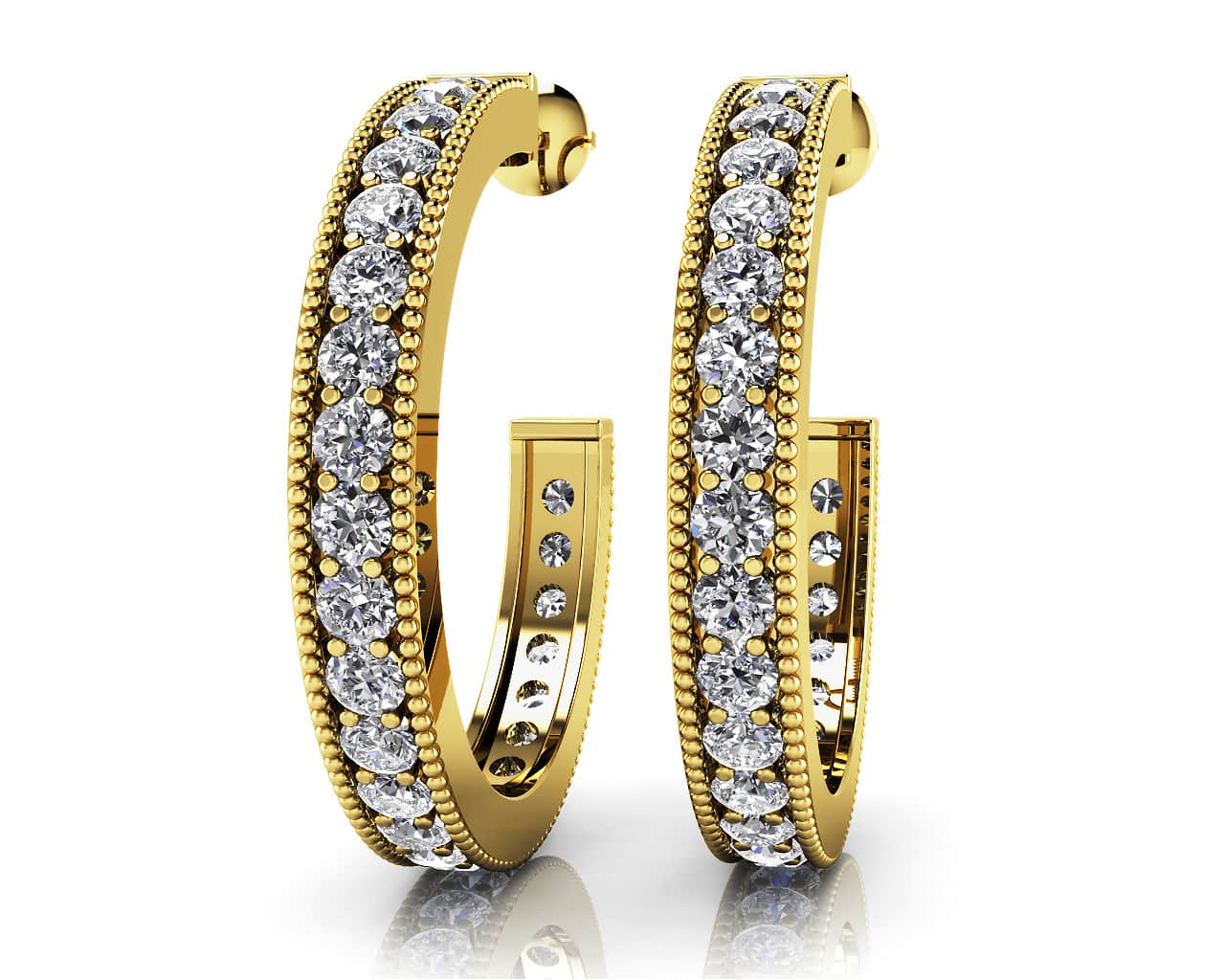 Diamond Lined Round Shaped Hoops Diamond with 0.75 ct.(finished) 1.4mm - Luxury Time NYC