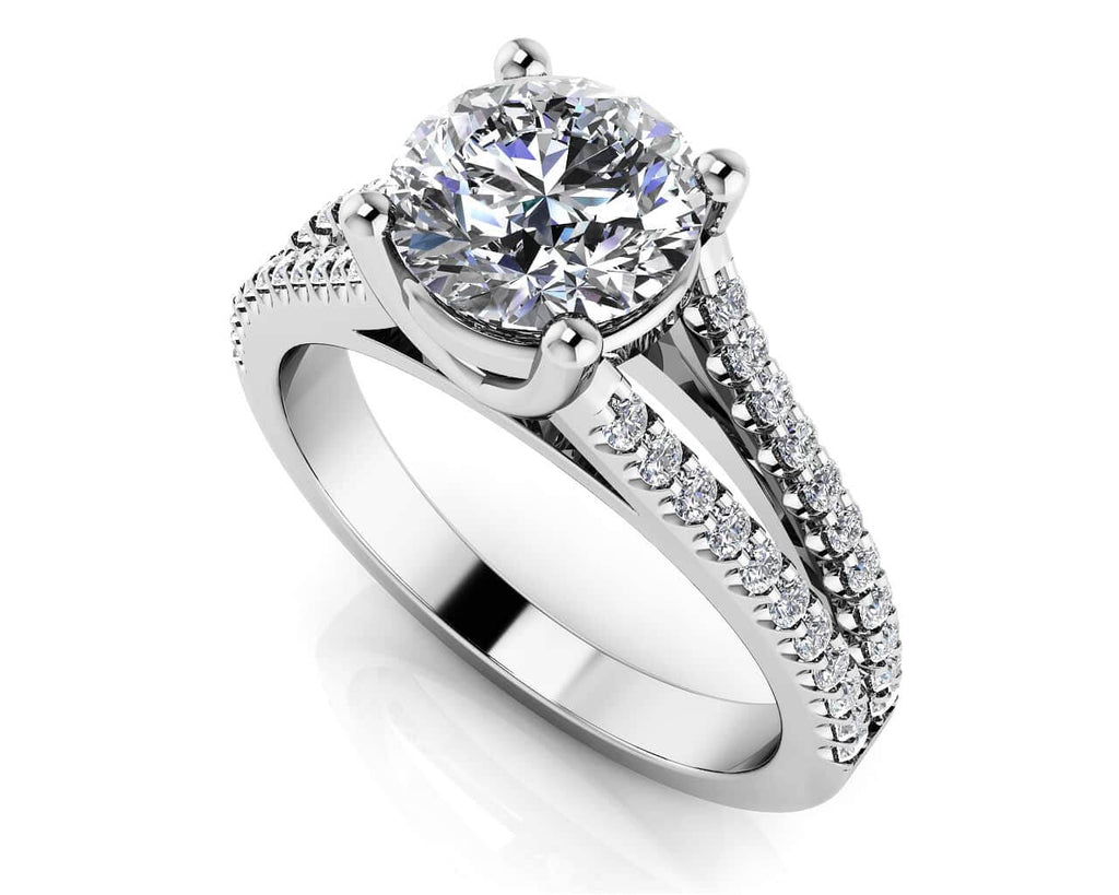 Diamond Lined Split Shank Diamond Engagement Ring with 0.81 ct. (0.50 ct. center diamond) - Luxury Time NYC