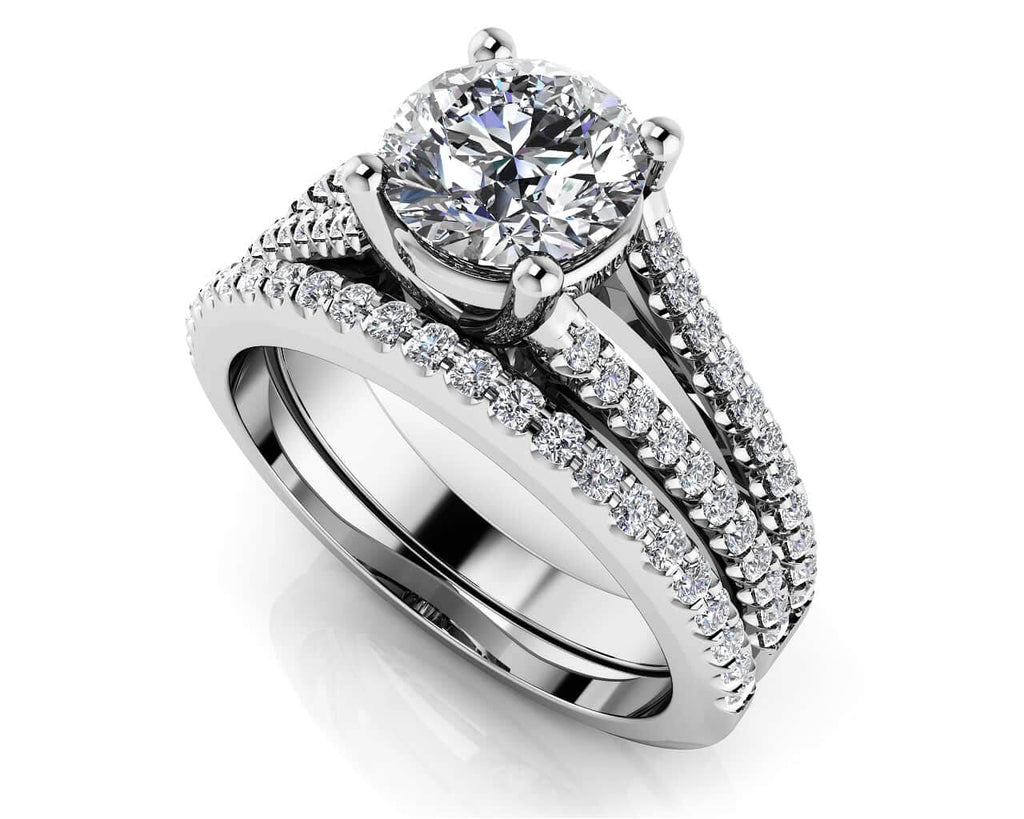 Diamond Lined Split Shank Matching Wedding Set Diamond with 0.99 ct. (0.50 ct. center diamond) - Luxury Time NYC