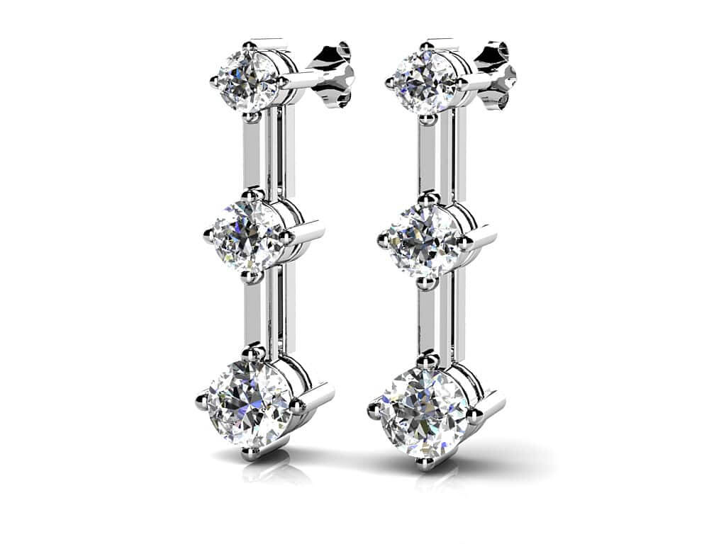 Diamond Prong Set Triple Diamond Earrings with 0.52 ct.(finished) 2.2mm, 2.8mm, 3.4mm - Luxury Time NYC