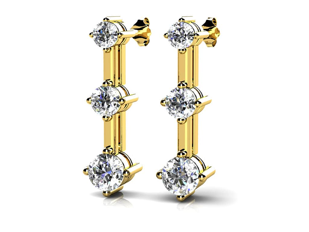 Diamond Prong Set Triple Diamond Earrings with 0.52 ct.(finished) 2.2mm, 2.8mm, 3.4mm - Luxury Time NYC