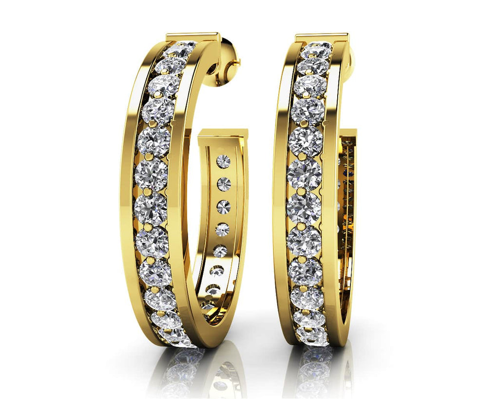 Diamond Round Diamond Hoop Earrings with 0.75 ct.(finished) 1.4mm - Luxury Time NYC