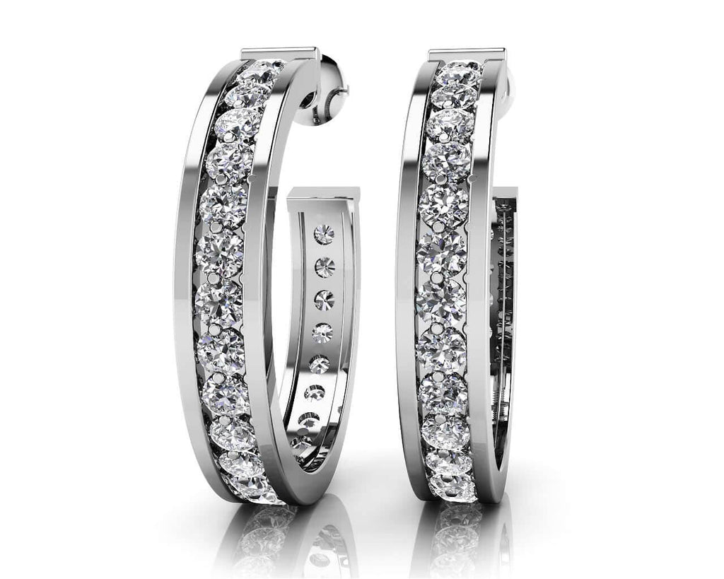 Diamond Round Diamond Hoop Earrings with 1.25 ct.(finished) 1.8mm - Luxury Time NYC