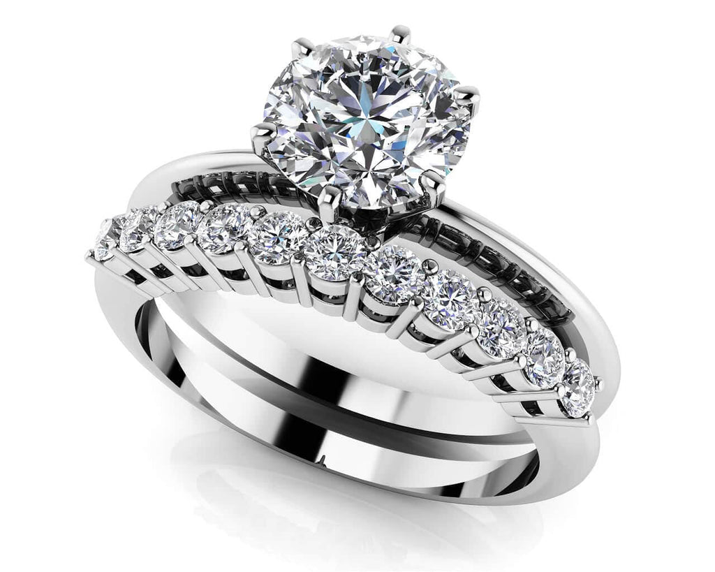 Diamond Solitaire Studded Band Bridal Set Diamond with 0.86 ct. (0.50 ct. center diamond) - Luxury Time NYC