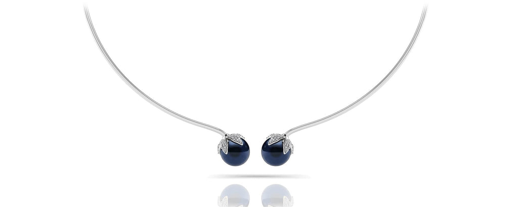 Double Black Pearl Flexible Lab - Grown Diamond Necklace with 0.51 ct.(finished) 1mm, 1.2mm - Luxury Time NYC