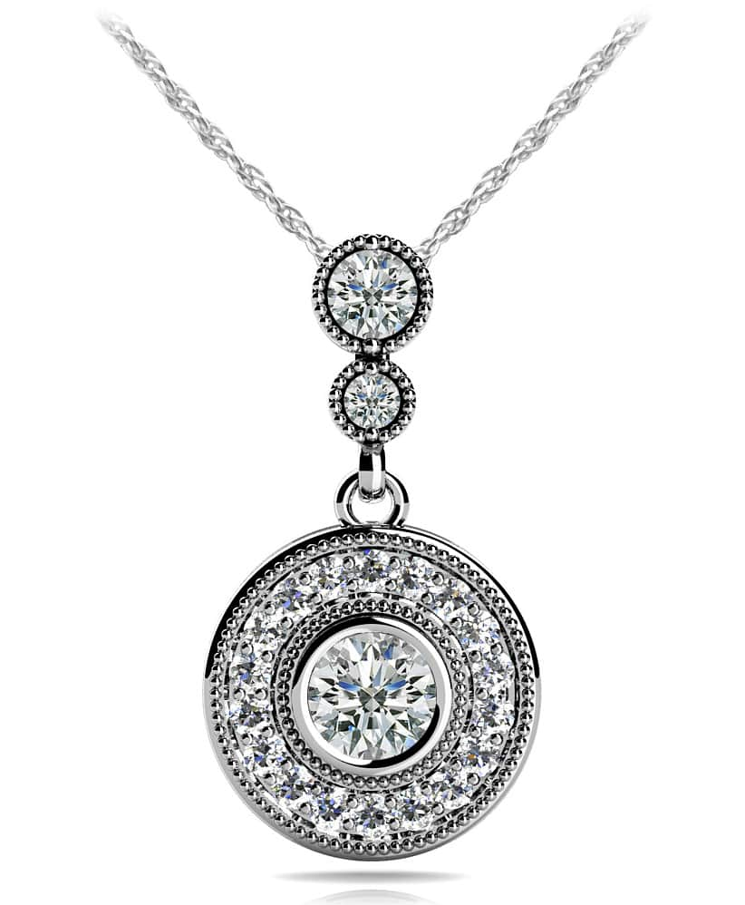 Double Circle Drop Diamond Pendant with 0.34 ct.(finished) 1.1mm, 2.4mm, 3.5mm - Luxury Time NYC