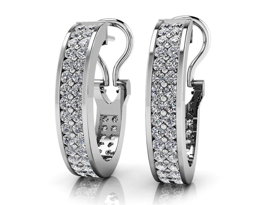 Double Diamond Oval Hoop Earrings In Diamond with 1.30 ct.(finished) 1.1mm - Luxury Time NYC