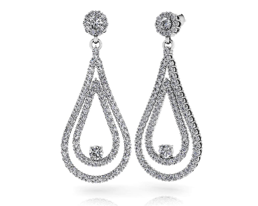 Double Drop Diamond Swing Earrings Lab - Grown Diamond with 4.06 ct.(finished) 1.7mm, 2.1mm, 3.5mm - Luxury Time NYC