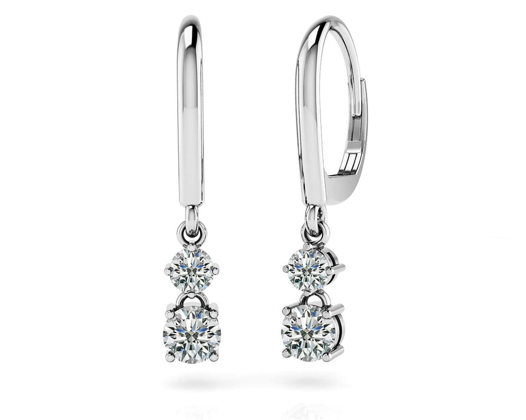 Double Drop Shiny Back Earrings Lab - Grown Diamond with 0.34 ct.(finished) 2.4mm, 3.2mm - Luxury Time NYC