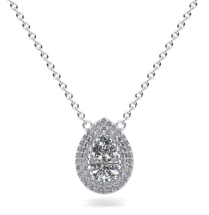 Double Halo Pear Shape Diamond Pendant with 0.51 ct.(finished) 6x4mm, 1mm - Luxury Time NYC