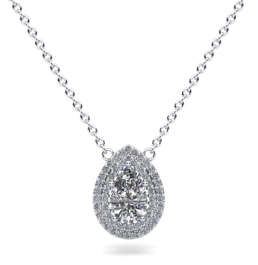 Double Halo Pear Shape Diamond Pendant with 0.51 ct.(finished) 6x4mm, 1mm - Luxury Time NYC