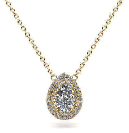 Double Halo Pear Shape Diamond Pendant with 0.51 ct.(finished) 6x4mm, 1mm - Luxury Time NYC