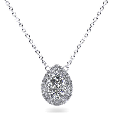 Double Halo Pear Shape Lab - Grown Diamond Pendant with 1.26 ct.(finished) 8.5x5.5mm, 1mm - Luxury Time NYC