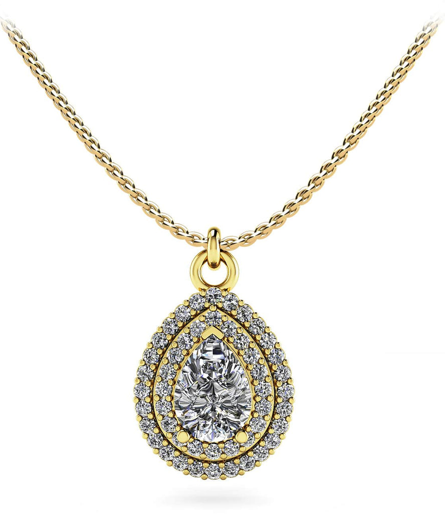 Double Halo Vintage Teardrop Diamond Pendant with 0.54 ct.(finished) 6x4mm, 1mm - Luxury Time NYC