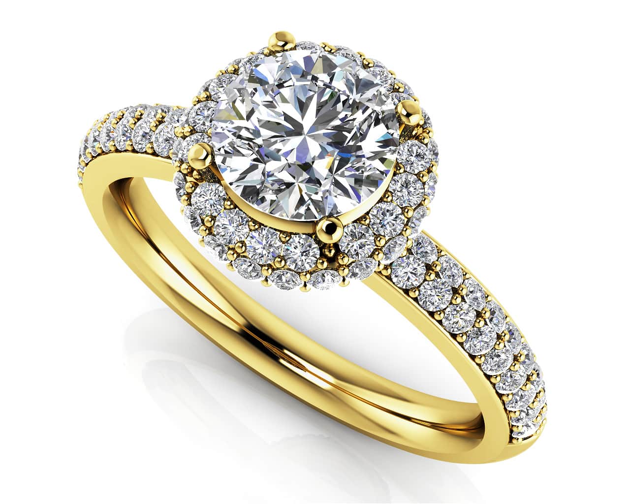 Double Row Diamond Halo Lab - Grown Diamond Engagement Ring with 1.88 ct. (1.25 ct. center diamond) - Luxury Time NYC