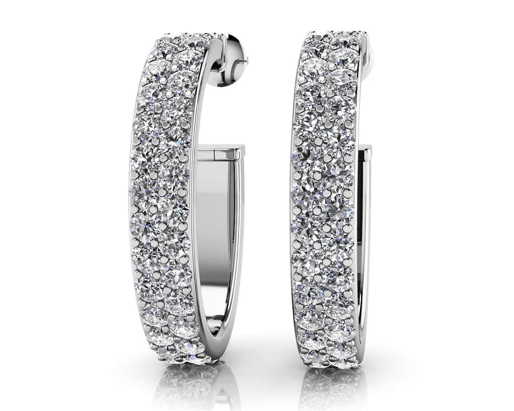 Double Row Diamond Oval Diamond Hoop Earrings with 2.50 ct.(finished) 1.8mm - Luxury Time NYC