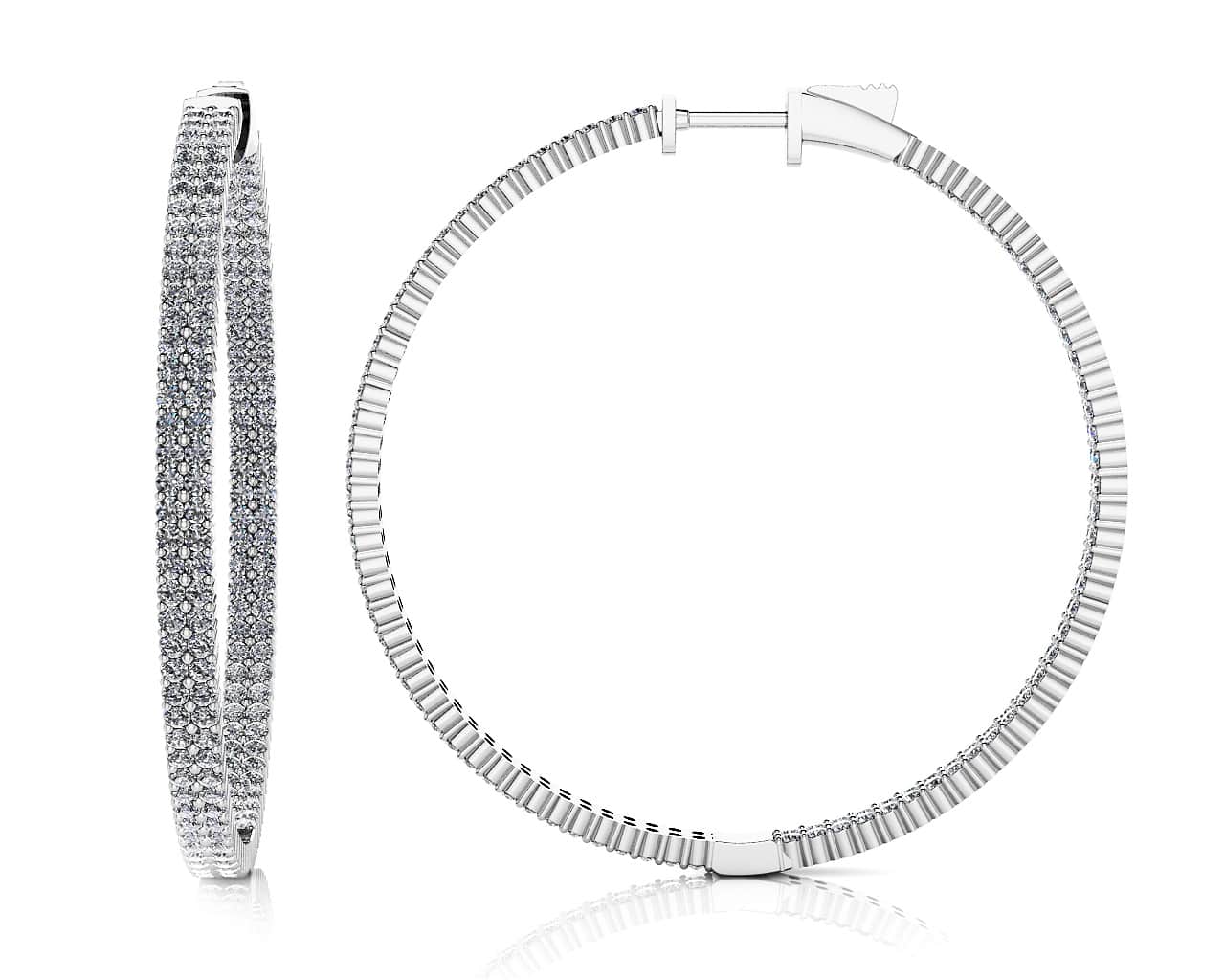 Double Row Inside Out Diamond Hoop Earrings Extra Diamond with 4.11 ct.(finished) 1.4mm - Luxury Time NYC