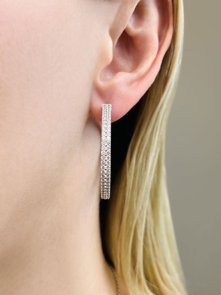 Double Row Inside Out Diamond Hoop Earrings Large Lab - Grown Diamond with 2.46 ct.(finished) 1.2mm - Luxury Time NYC