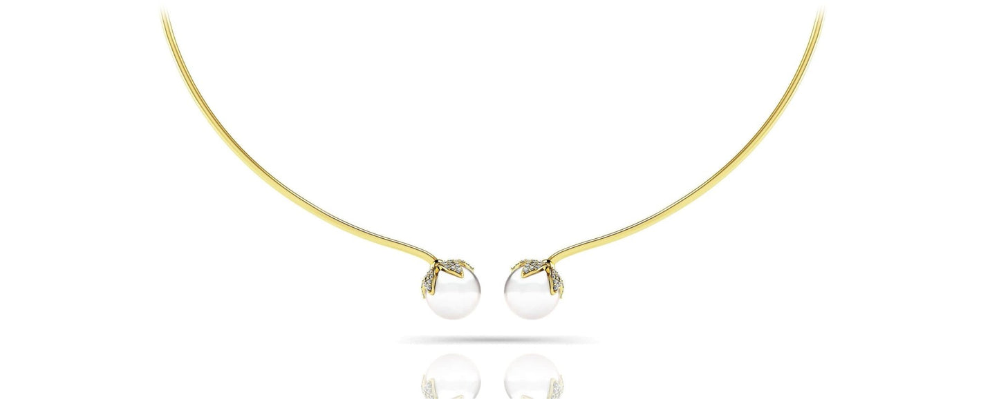 Double White Pearl Flexible Diamond Necklace with 0.51 ct.(finished) 1mm, 1.2mm - Luxury Time NYC