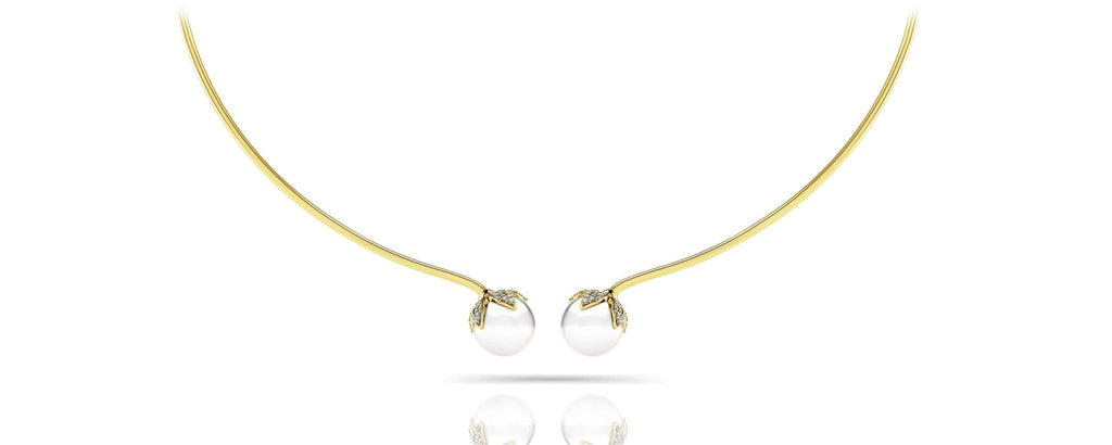 Double White Pearl Flexible Diamond Necklace with 0.51 ct.(finished) 1mm, 1.2mm - Luxury Time NYC