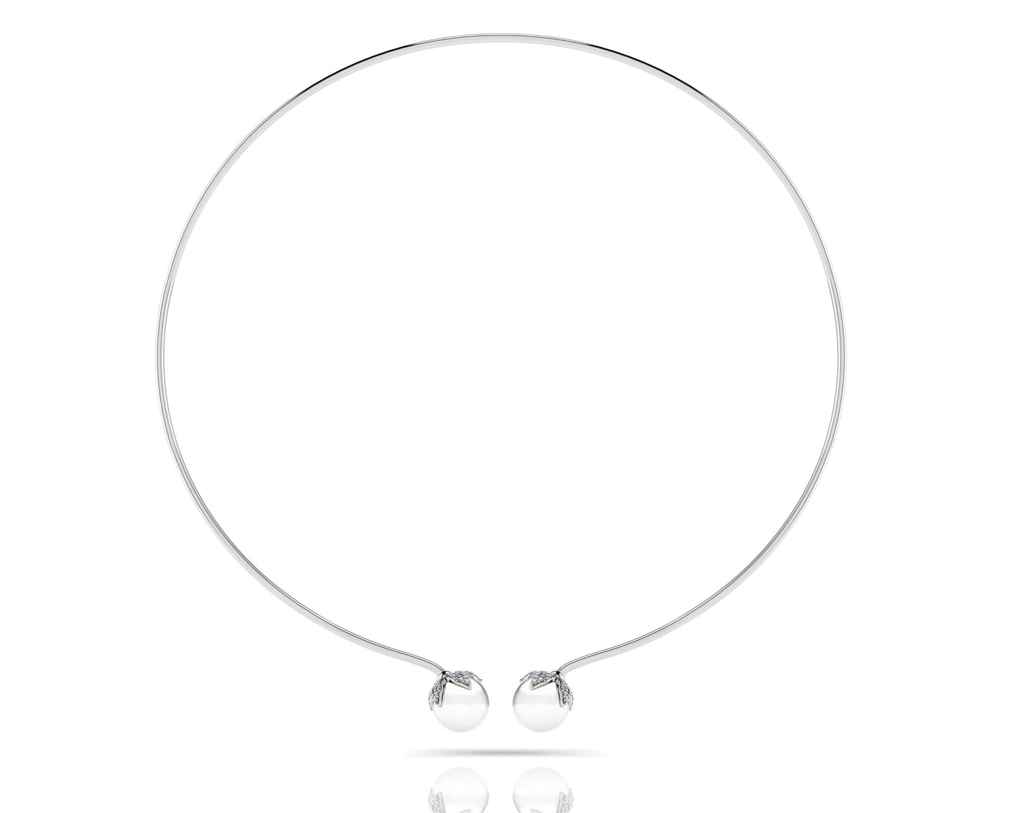 Double White Pearl Flexible Lab - Grown Diamond Necklace with 0.51 ct.(finished) 1mm, 1.2mm - Luxury Time NYC