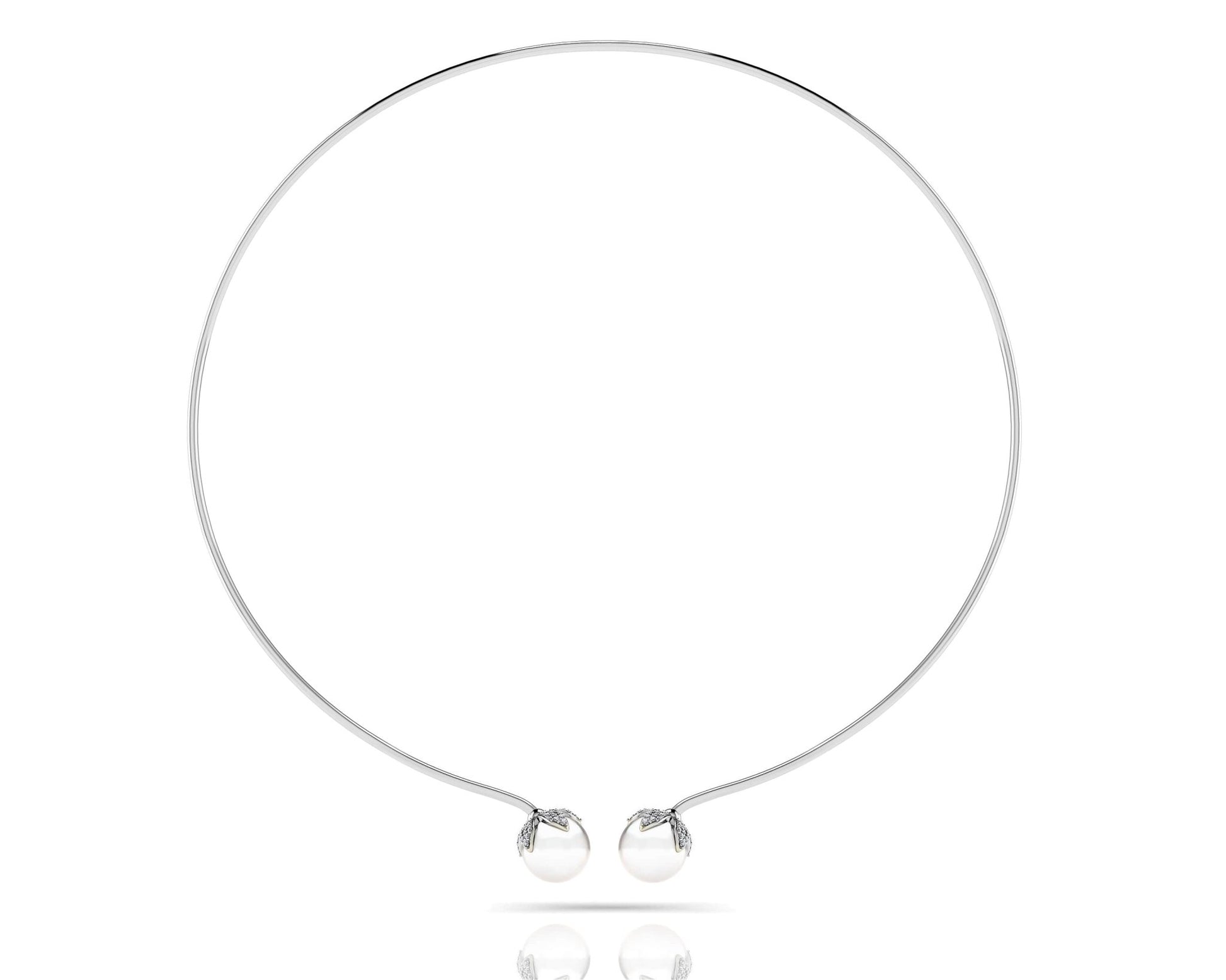 Double White Pearl Flexible Lab - Grown Diamond Necklace with 0.51 ct.(finished) 1mm, 1.2mm - Luxury Time NYC