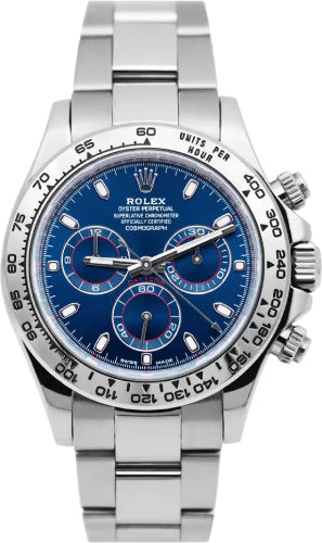 Rolex Daytona White Gold Blue Index Dial White Gold Bezel Oyster Bracelet 116509