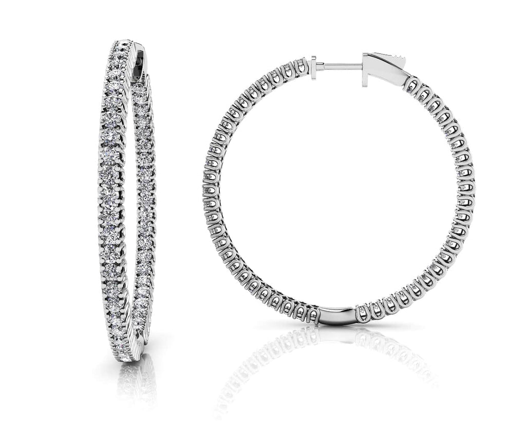 Elegant Curved Prong Diamond Hoop Earrings Large Diamond with 2.46 ct.(finished) 1.7mm - Luxury Time NYC