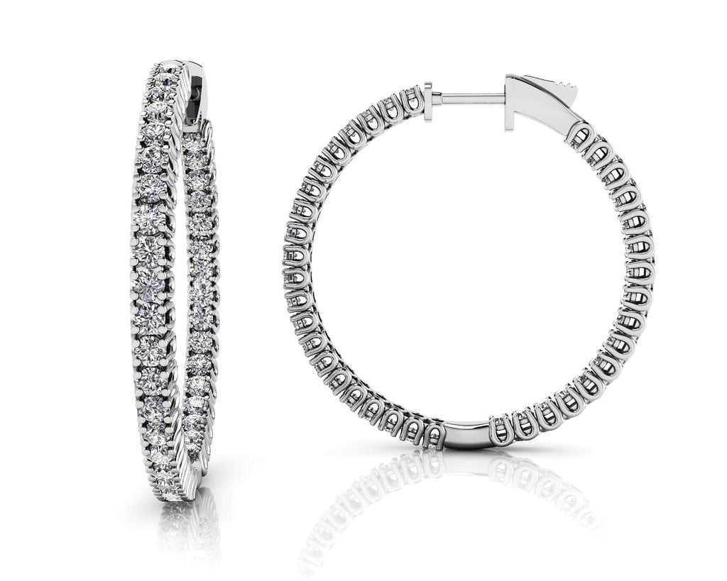 Elegant Curved Prong Diamond Hoop Earrings Medium Lab - Grown Diamond with 1.44 ct.(finished) 1.5mm - Luxury Time NYC