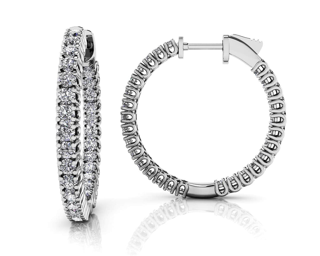 Elegant Curved Prong Diamond Hoop Earrings Small Diamond with 1.05 ct.(finished) 1.5mm - Luxury Time NYC