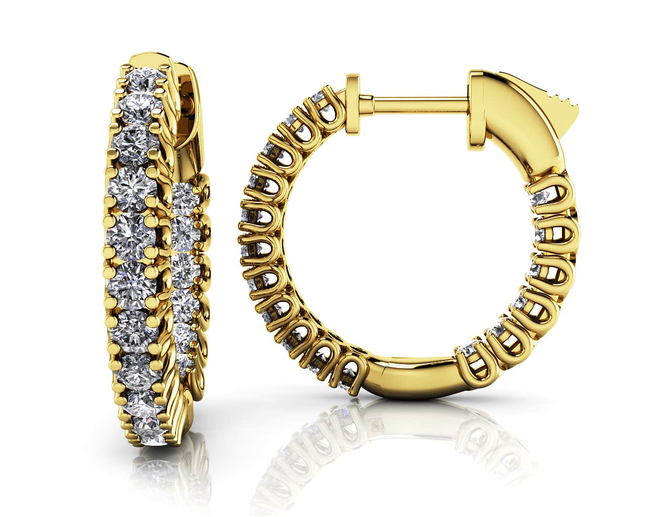 Elegant Curved Prong Hoop Earrings Extra Small Diamond with 0.69 ct.(finished) 1.5mm - Luxury Time NYC