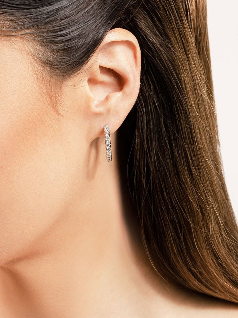 Elegant Curved Prong Hoop Earrings Extra Small Lab - Grown Diamond with 1.50 ct.(finished) 2.3mm - Luxury Time NYC