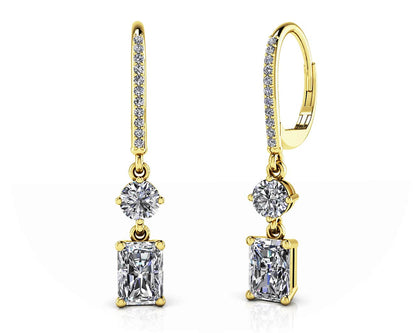 Elegant Emerald And Round Diamond Drop Lab - Grown Diamond Earrings with 0.78 ct.(finished) 5x3mm, 1mm, 2.8mm - Luxury Time NYC