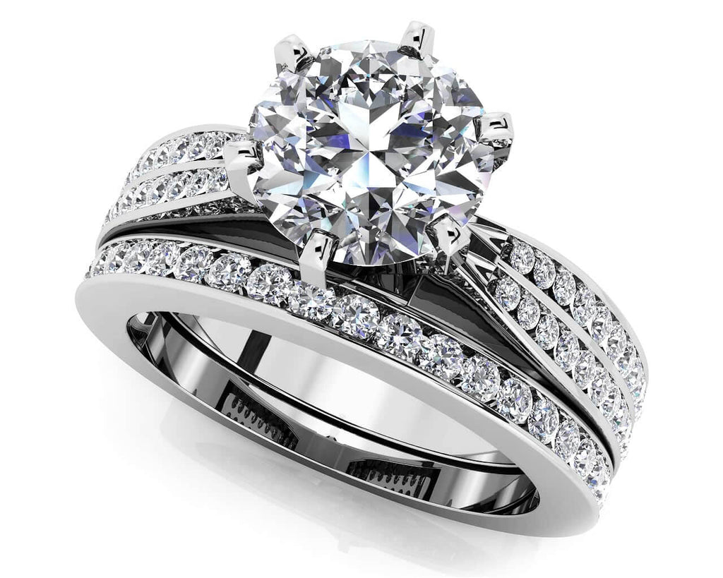 Elegant Six Prong Diamond Bridal Set Diamond with 1.28 ct. (0.50 ct. center diamond) - Luxury Time NYC