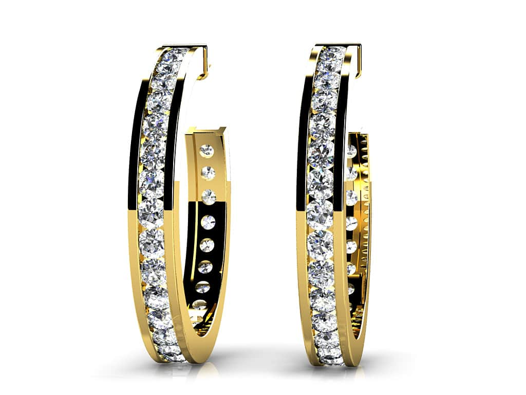 Elongated Diamond Round Shaped Diamond Hoop Earrings with 0.75 ct.(finished) 1.4mm - Luxury Time NYC