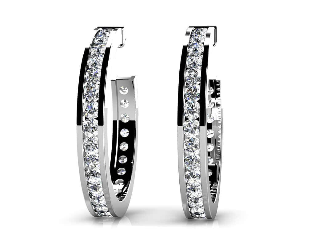 Elongated Diamond Round Shaped Diamond Hoop Earrings with 0.75 ct.(finished) 1.4mm - Luxury Time NYC