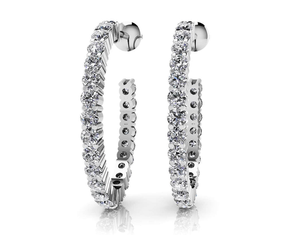 Elongated Diamond Row Diamond Hoop Earrings with 0.75 ct.(finished) 1.4mm - Luxury Time NYC