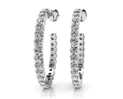 Elongated Diamond Row Diamond Hoop Earrings with 1.01 ct.(finished) 1.7mm - Luxury Time NYC