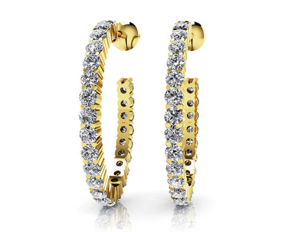 Elongated Diamond Row Diamond Hoop Earrings with 1.01 ct.(finished) 1.7mm - Luxury Time NYC