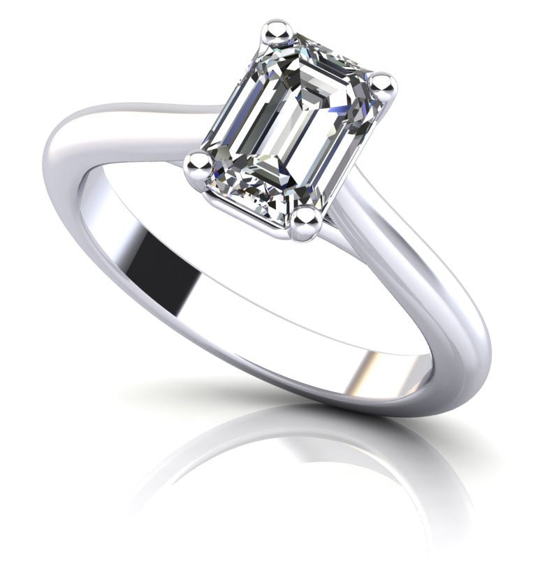 Emerald Cut Diamond Solitaire Diamond Engagement Ring with 0.75 ct.(finished) 6.5x4.5mm - Luxury Time NYC