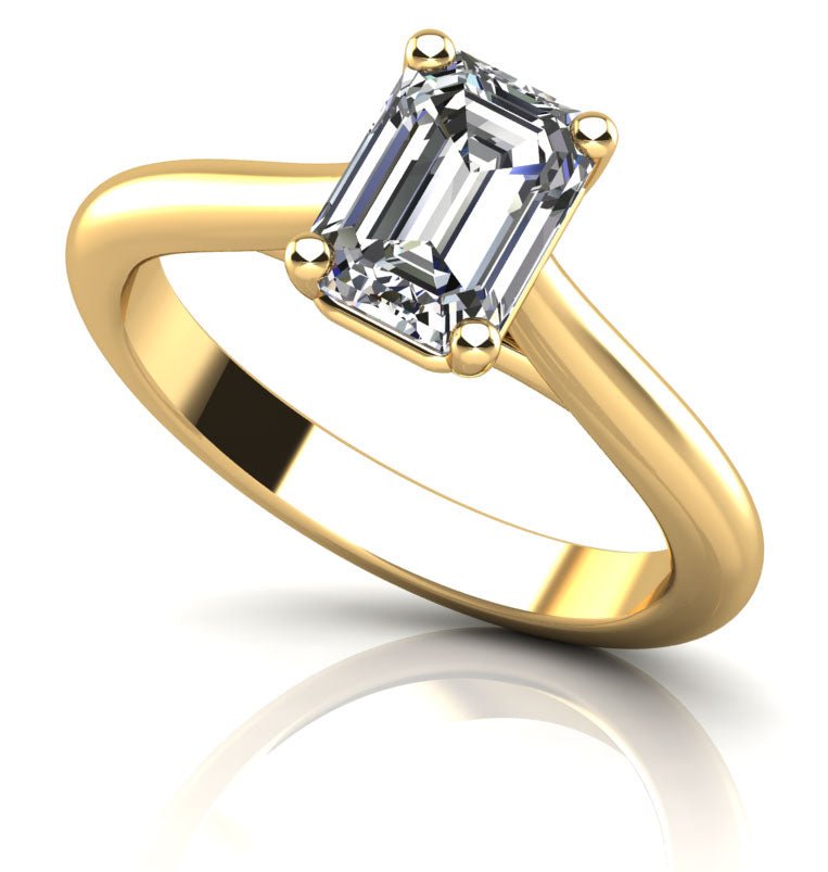 Emerald Cut Diamond Solitaire Diamond Engagement Ring with 0.75 ct.(finished) 6.5x4.5mm - Luxury Time NYC