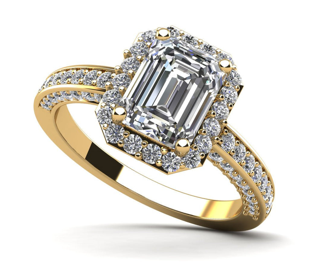 Emerald Cut Halo Diamond Engagement Ring with 1.31 ct. (0.70 ct. center diamond) - Luxury Time NYC