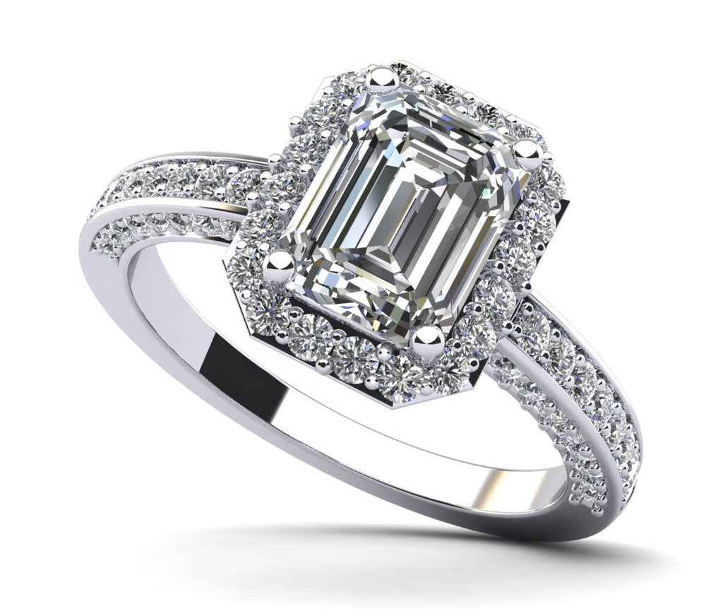 Emerald Cut Halo Diamond Engagement Ring with 1.63 ct. (1.00 ct. center diamond) - Luxury Time NYC