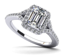 Load image into Gallery viewer, Emerald Cut Halo Diamond Engagement Ring with Split Shank Diamond with 0.95 ct. (0.70 ct. center diamond) - Luxury Time NYC