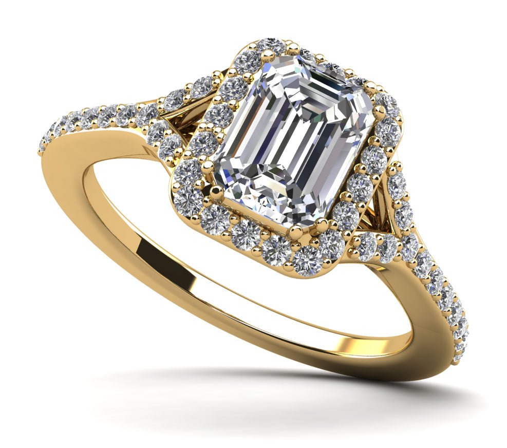 Emerald Cut Halo Diamond Engagement Ring with Split Shank Lab - Grown Diamond with 0.95 ct. (0.70 ct. center diamond) - Luxury Time NYC