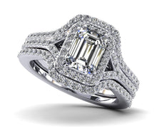 Load image into Gallery viewer, Emerald Cut Halo Diamond Wedding Set Ring with Split Shank Diamond with 1.80 ct. (1.00 ct. center diamond) - Luxury Time NYC