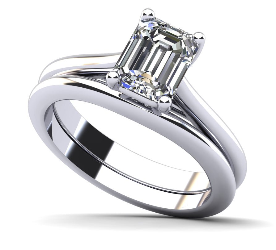 Emerald Cut Lab - Grown Diamond Bridal Set with 0.75 ct.(finished) 6.5x4.5mm - Luxury Time NYC