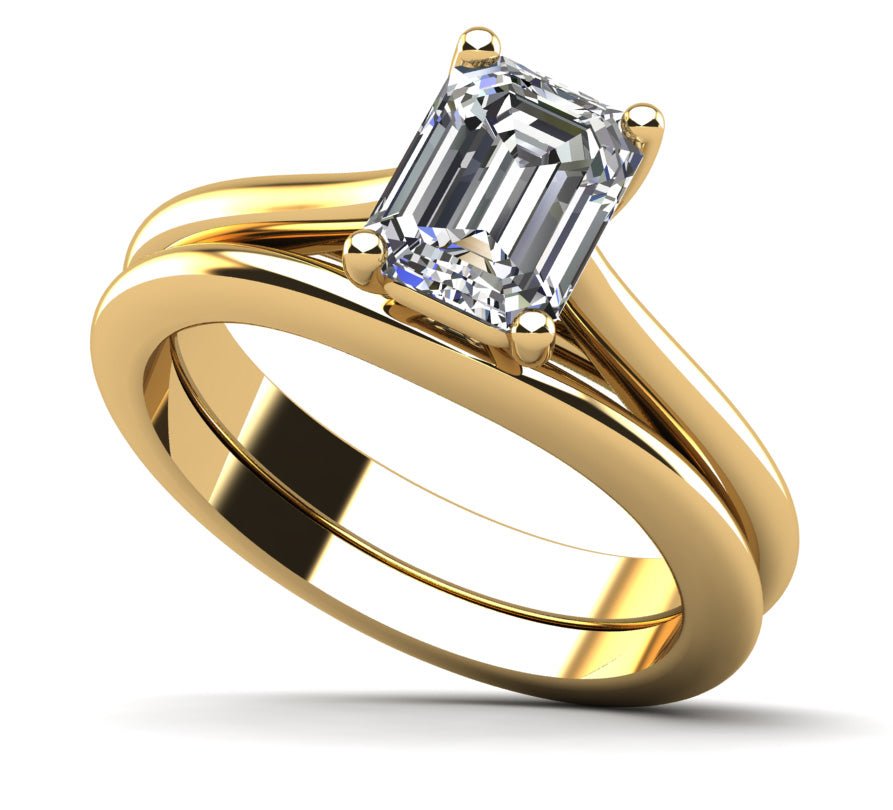 Emerald Cut Lab - Grown Diamond Bridal Set with 0.75 ct.(finished) 6.5x4.5mm - Luxury Time NYC