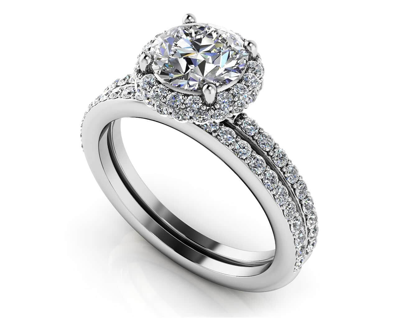 Enchanting Halo Diamond Engagement Set Diamond with 0.89 ct. (0.25 ct. center diamond) - Luxury Time NYC
