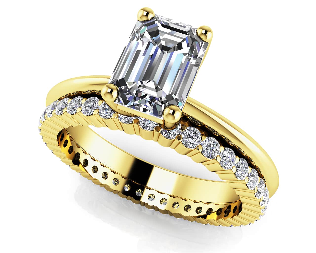 Eternal Light Emerald Solitaire Lab - Grown Diamond Bridal Set with 1.02 ct. (0.50 ct. center diamond) - Luxury Time NYC